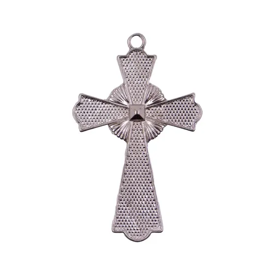 Pingente Cruz Trabalhada 45X32Mm Em Zamac Com 12 Pecas - Niquel