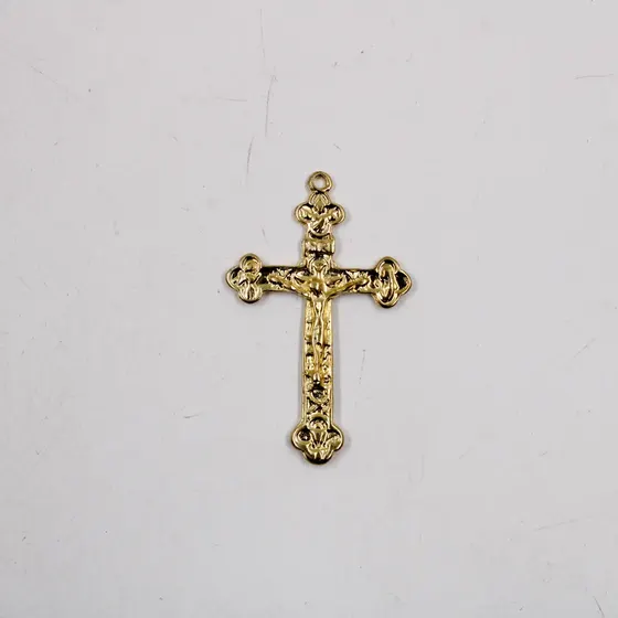Pingente Cruz Trabalhada 51X31Mm Em Zamac Com 12 Pecas - Dourado