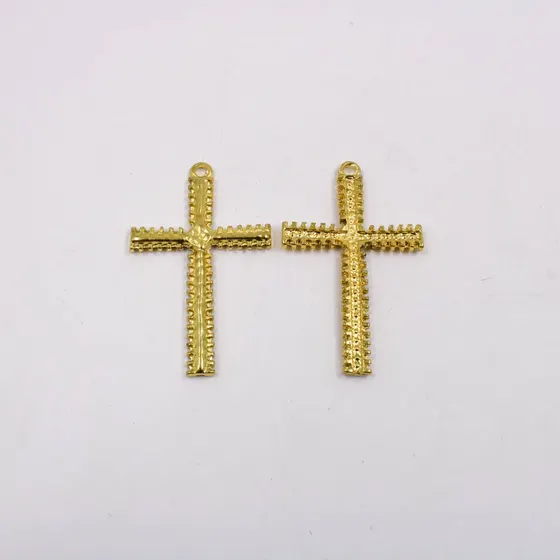Pingente Cruz Serrilhada 58X36Mm Em Zamac Com 12 Pecas - Dourado