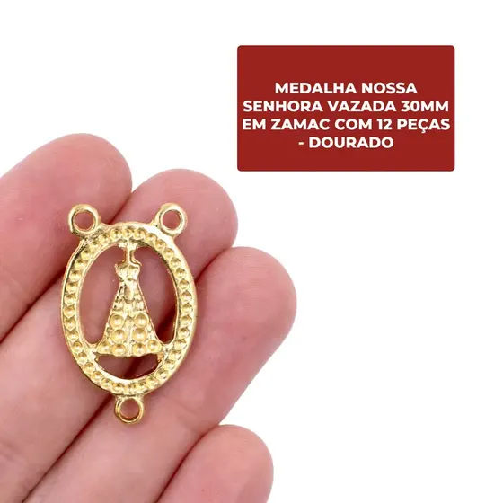 Entremeio Nossa Senhora Vazada 30Mm Em Zamac Com 12 Pecas - Dourado
