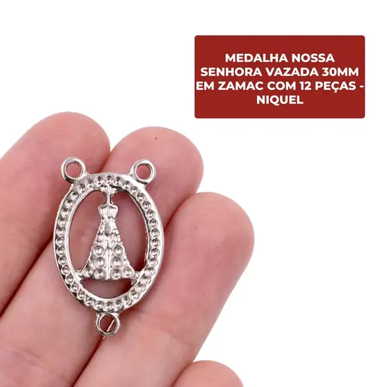 Entremeio Nossa Senhora Vazada 30Mm Em Zamac Com 12 Pecas - Niquel