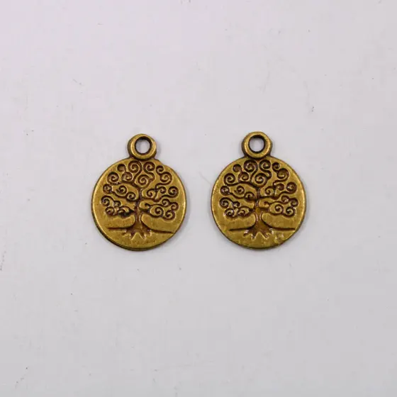 Pingente Arvore Da Vida Redondo 13Mm Em Zamac Com 12 Pecas - Ouro Velho