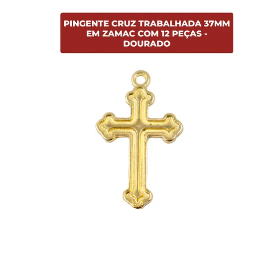 Pingente Cruz Trabalhada 37Mm Em Zamac Com 12 Pecas - Dourado