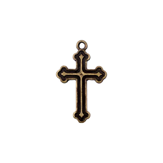 Pingente Cruz Trabalhada 37Mm Em Zamac Com 12 Pecas - Ouro Velho