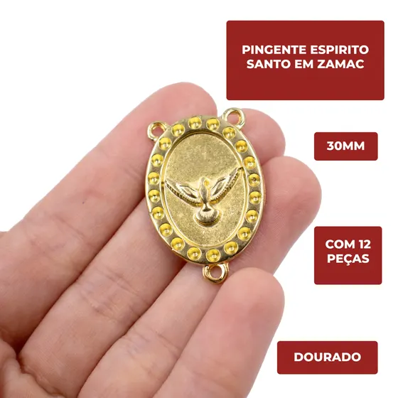 Entremeio Espirito Santo 30Mm Em Zamac Com 12 Pecas - Dourado
