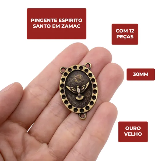 Entremeio Espirito Santo 30Mm Em Zamac Com 12 Pecas - Ouro Velho