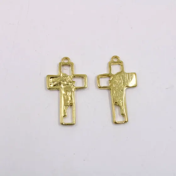 Pingente Cruz Rosto Jesus Cristo 34Mm Em Zamac Com 12 Pecas - Dourado