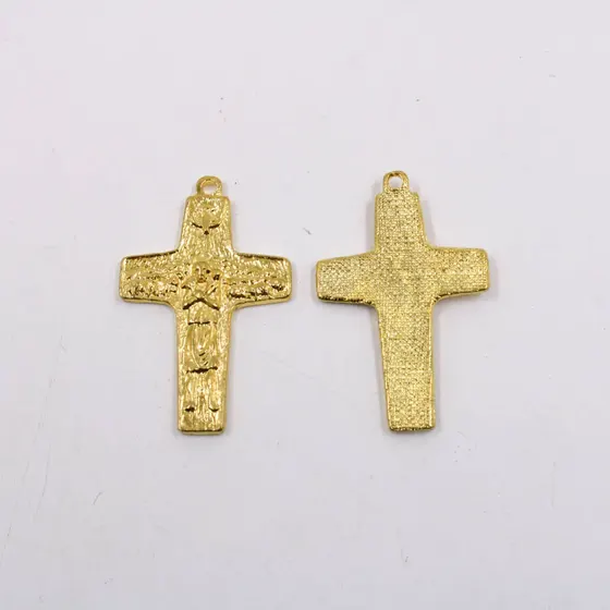 Pingente Cruz Trabalhada 40Mm Em Zamac Com 12 Pecas - Dourado