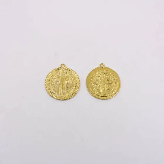 Pingente Redondo Sao Bento 22Mm Em Zamac Com 12 Pecas - Dourado