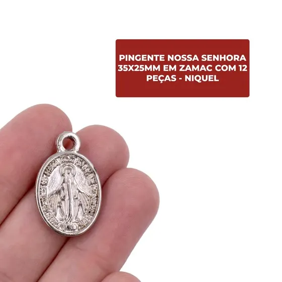Pingente Nossa Senhora 35X25Mm Em Zamac Com 12 Pecas - Niquel