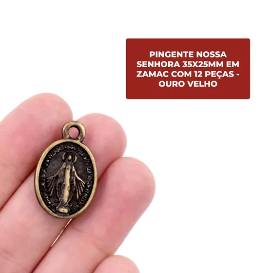 Pingente Nossa Senhora 35X25Mm Em Zamac Com 12 Pecas - Ouro Velho
