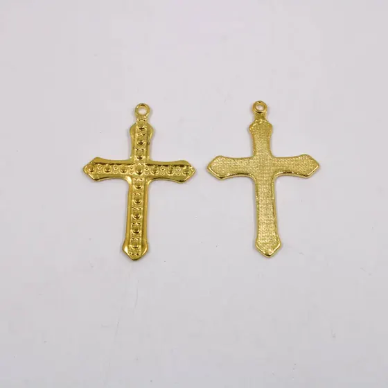Pingente Cruz Pontilhada 46Mm Em Zamac Com 12 Pecas - Dourado