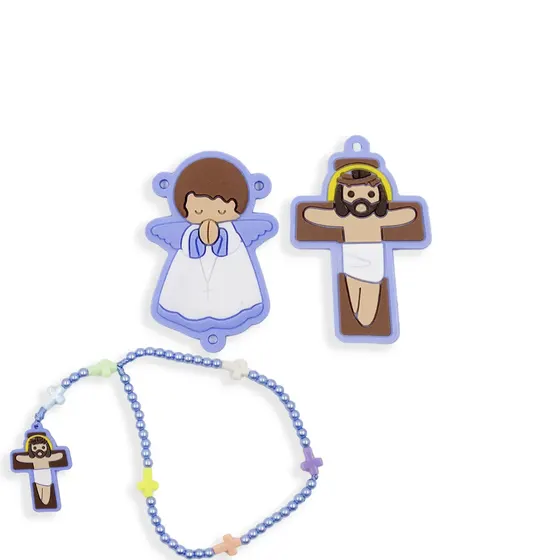 Aplique Cruz E Anjo (Nuvem) 50X40Mm Emborrachado Com 50 Pecas - Azul Bebe