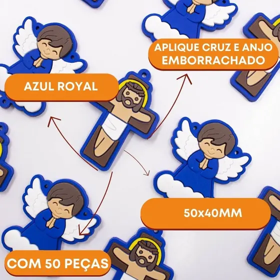 Aplique Cruz E Anjo (Nuvem) 50X40Mm Emborrachado Com 50 Pecas - Azul Royal