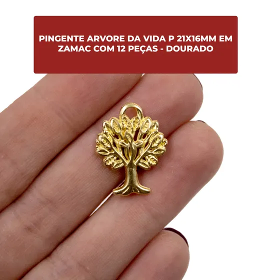 Pingente Arvore Da Vida P 21X16Mm Em Zamac Com 12 Pecas - Dourado