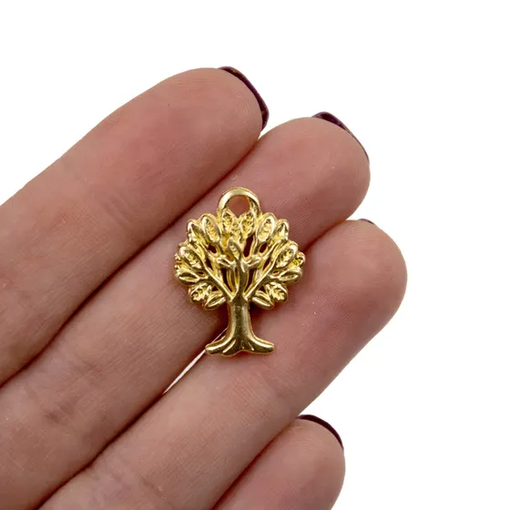 Pingente Arvore Da Vida P 21X16Mm Em Zamac Com 12 Pecas - Dourado