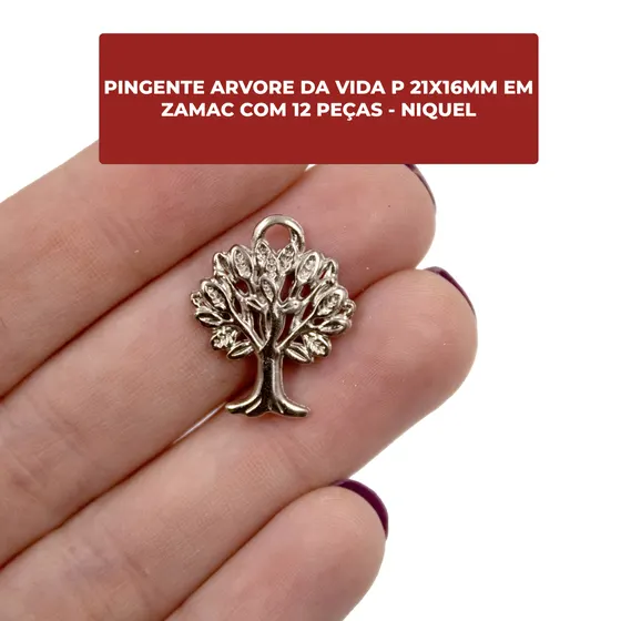 Pingente Arvore Da Vida P 21X16Mm Em Zamac Com 12 Pecas - Niquel