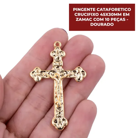 Pingente Cataforetico Crucifixo 52X32Mm Em Zamac Com 10 Pecas - Dourado