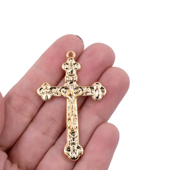 Pingente Cataforetico Crucifixo 52X32Mm Em Zamac Com 10 Pecas - Dourado