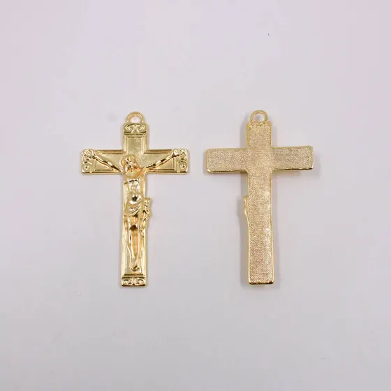 Pingente Cataforetico Crucifixo 75X45Mm Em Zamac Com 02 Pecas - Dourado