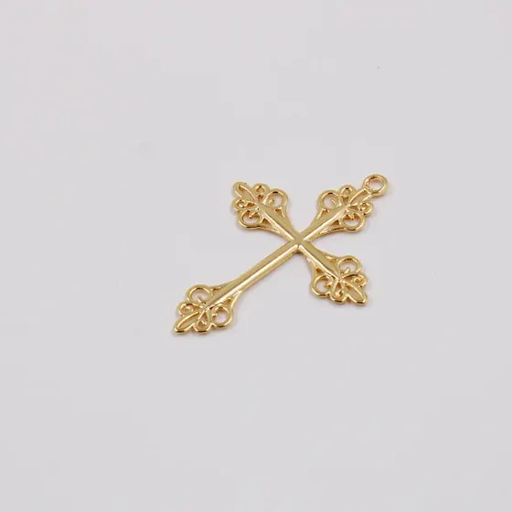 Pingente Cruz Rustica Cataforetica 60X43Mm Em Zamac Com 12 Pecas - Dourado