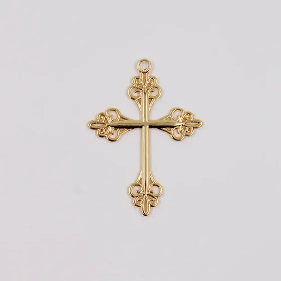 Pingente Cruz Rustica Cataforetica 60X43Mm Em Zamac Com 12 Pecas - Dourado