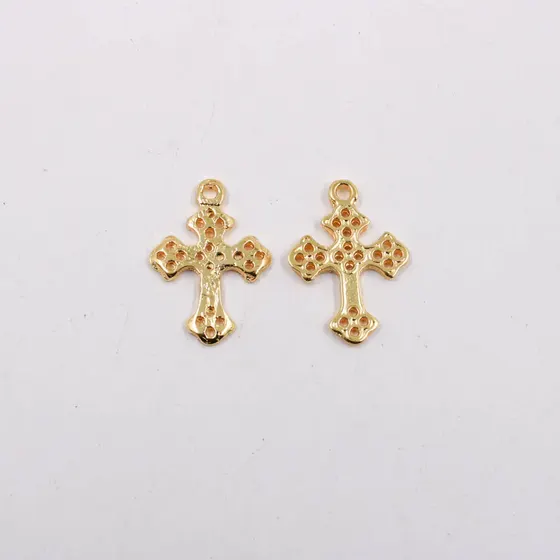 Pingente Cataforetico Cruz Vazada 24X17Mm Em Zamac Com 12 Pecas - Dourado
