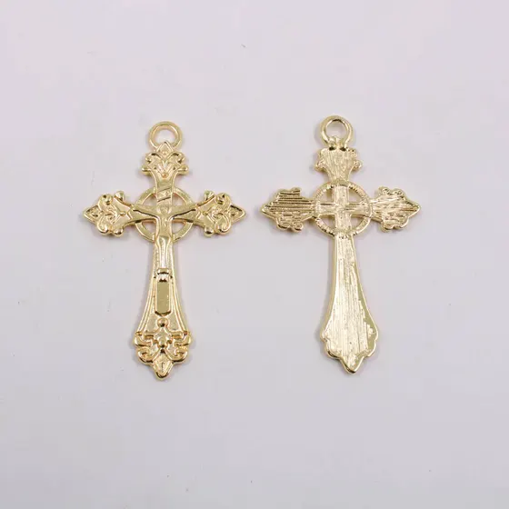 Pingente Cataforetico Crucifixo 65X40Mm Em Zamac Com 02 Pecas - Dourado