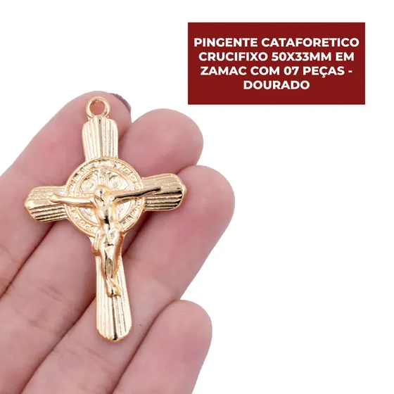 Pingente Cataforetico Crucifixo 50X33Mm Em Zamac Com 07 Pecas - Dourado