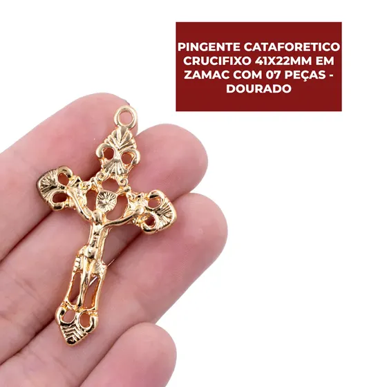 Pingente Cataforetico Crucifixo 41X28Mm Em Zamac Com 10 Pecas - Dourado