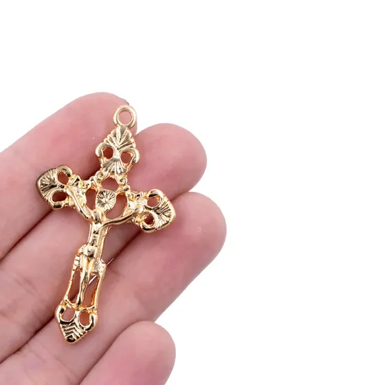 Pingente Cataforetico Crucifixo 41X28Mm Em Zamac Com 10 Pecas - Dourado