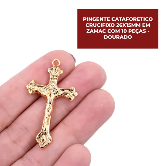 Pingente Cataforetico Crucifixo 40X22Mm Em Zamac Com 10 Pecas - Dourado