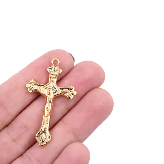 Pingente Cataforetico Crucifixo 40X22Mm Em Zamac Com 10 Pecas - Dourado