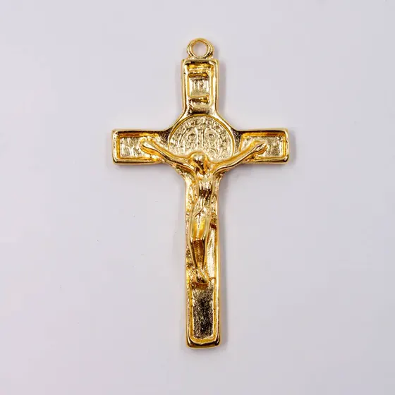 Pingente Cataforetico Crucifixo Relevo 70X40Mm Em Zamac Com 02 Pecas - Dourado