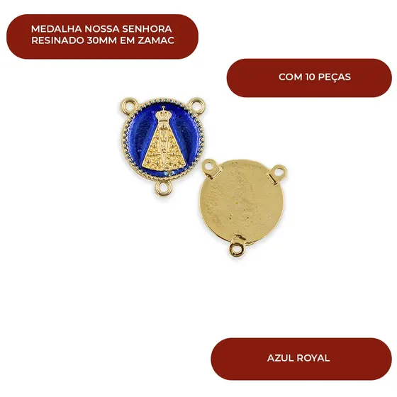 Medalha Nossa Senhora Resinado 30Mm Em Zamac Com 10 Pecas - Azul Royal