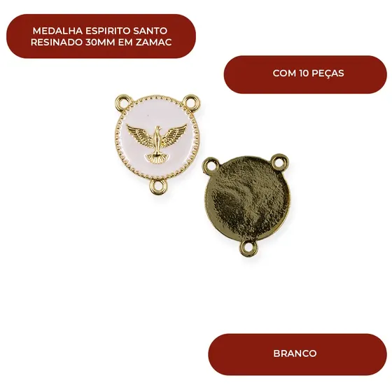 Entremeio Espirito Santo Resinado 30Mm Em Zamac Com 10 Pecas