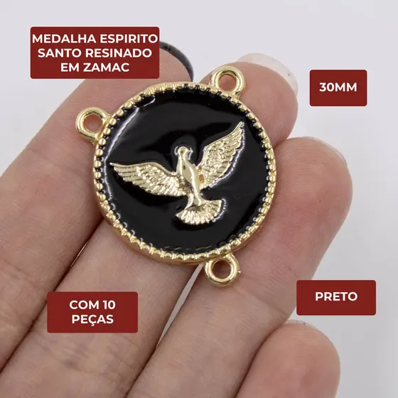 Entremeio Espirito Santo Resinado 30Mm Em Zamac Com 10 Pecas