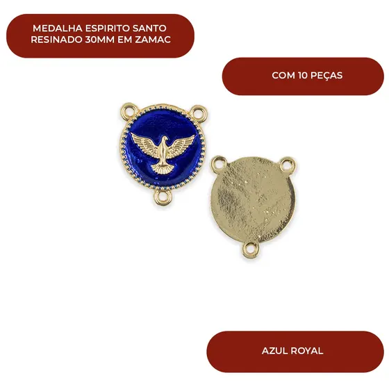 Entremeio Espirito Santo Resinado 30Mm Em Zamac Com 10 Pecas - Azul Royal