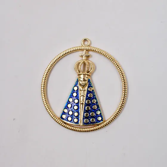 Pingente Cataforetico Resinado Nossa Senhora Aparecida 65Mm Em Zamac Com 02 Pecas - Dourado