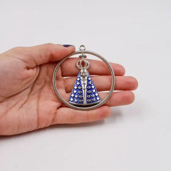 Pingente Cataforetico Resinado Nossa Senhora Aparecida 65Mm Em Zamac Com 02 Pecas - Niquel