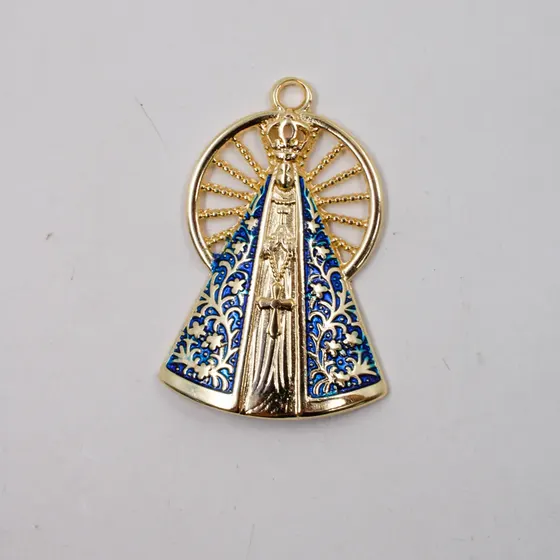 Pingente Cataforetico Resinado Nossa Senhora Aparecida 65X43Mm Em Zamac Com 02 Pecas - Dourado
