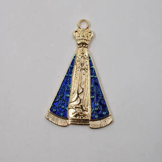 Pingente Cataforetico Resinado Nossa Senhora Aparecida 58X36Mm Em Zamac Com 02 Pecas - Dourado