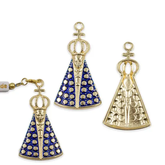Pingente Cataforetico Resinado Nossa Senhora Aparecida 53X30Mm Em Zamac Com 02 Pecas - Dourado