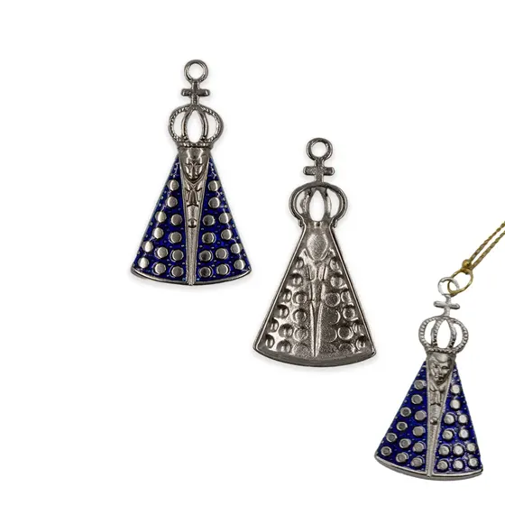 Pingente Cataforetico Resinado Nossa Senhora Aparecida 53X30Mm Em Zamac Com 02 Pecas - Niquel