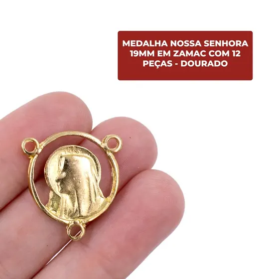 Medalha Nossa Senhora 19Mm Em Zamac Com 12 Pecas - Dourado