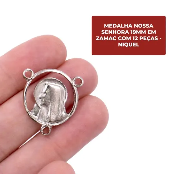 Medalha Nossa Senhora 19Mm Em Zamac Com 12 Pecas - Niquel