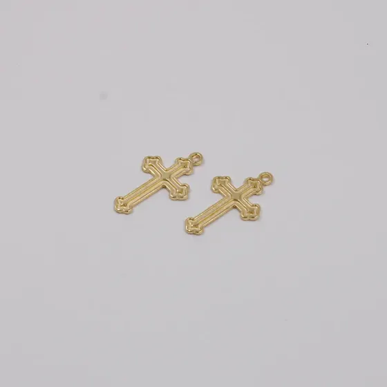 Pingente Cruz Trabalhada Cataforetico 37X23Mm Em Zamac Com 12 Pecas - Dourado