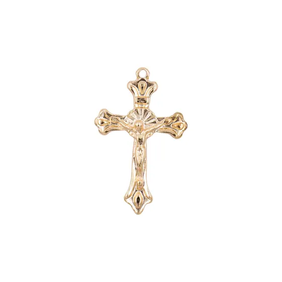Pingente Crucifixo Trabalhado Cataforetico 49X28Mm Em Zamac Com 07 Pecas - Dourado