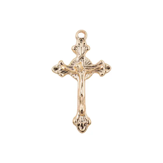 Pingente Crucifixo Trabalhado Cataforetico 48X28Mm Em Zamac Com 10 Pecas - Dourado