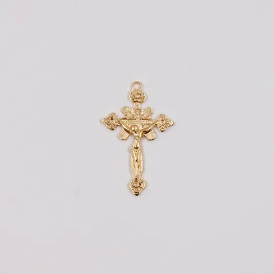 Pingente Crucifixo Trabalhado Cataforetico 43X28Mm Em Zamac Com 12 Pecas - Dourado